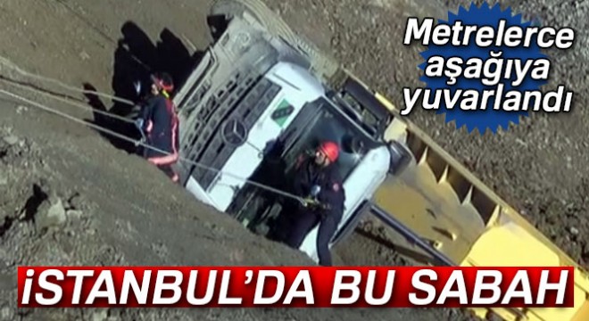 Kamyonla uçurumdan yuvarlandı, burnu kanamadan çıktı