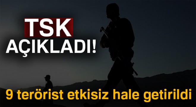 TSK:  9 terörist etkisiz hale getirildi 